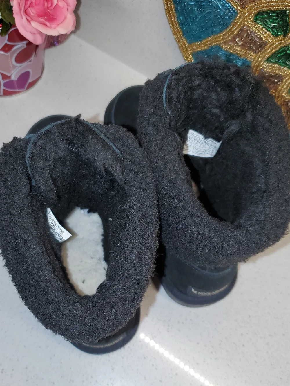 Koolaburra Black Suede Shearling-Cuff Zip Ankle Boots (youth sz 3)